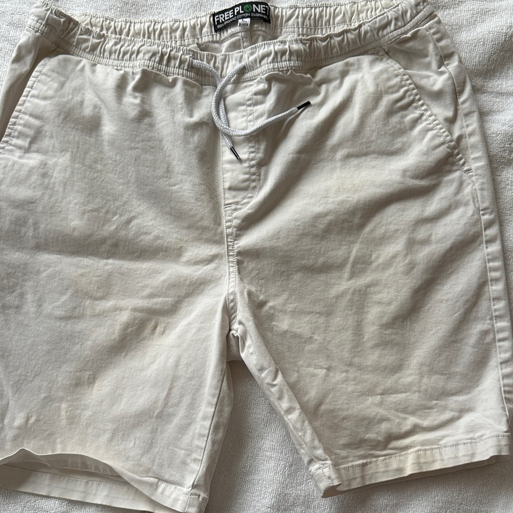 Free Planet Men's Light Cream Cotton Drawstring Shorts